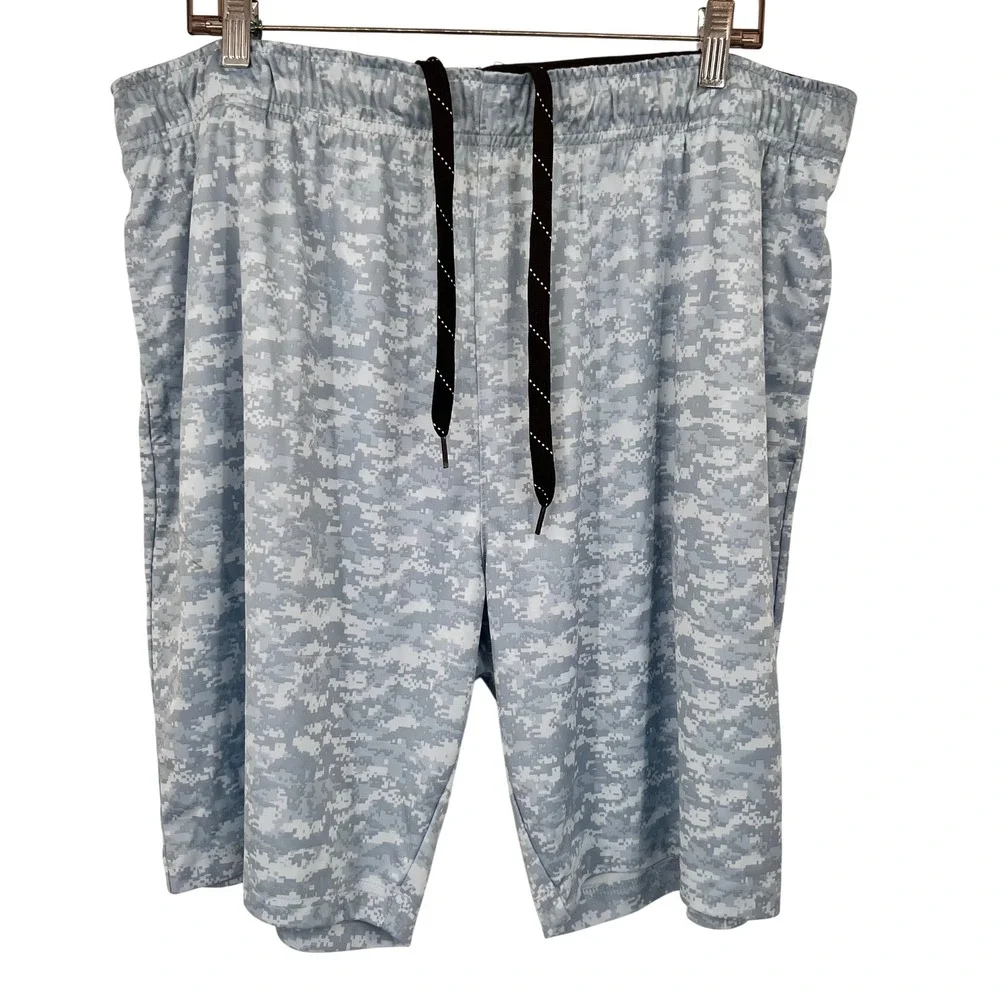 Zelos Mens XXL Blue Digital Camo Athletic Shorts Gym Training Drawstring 1598